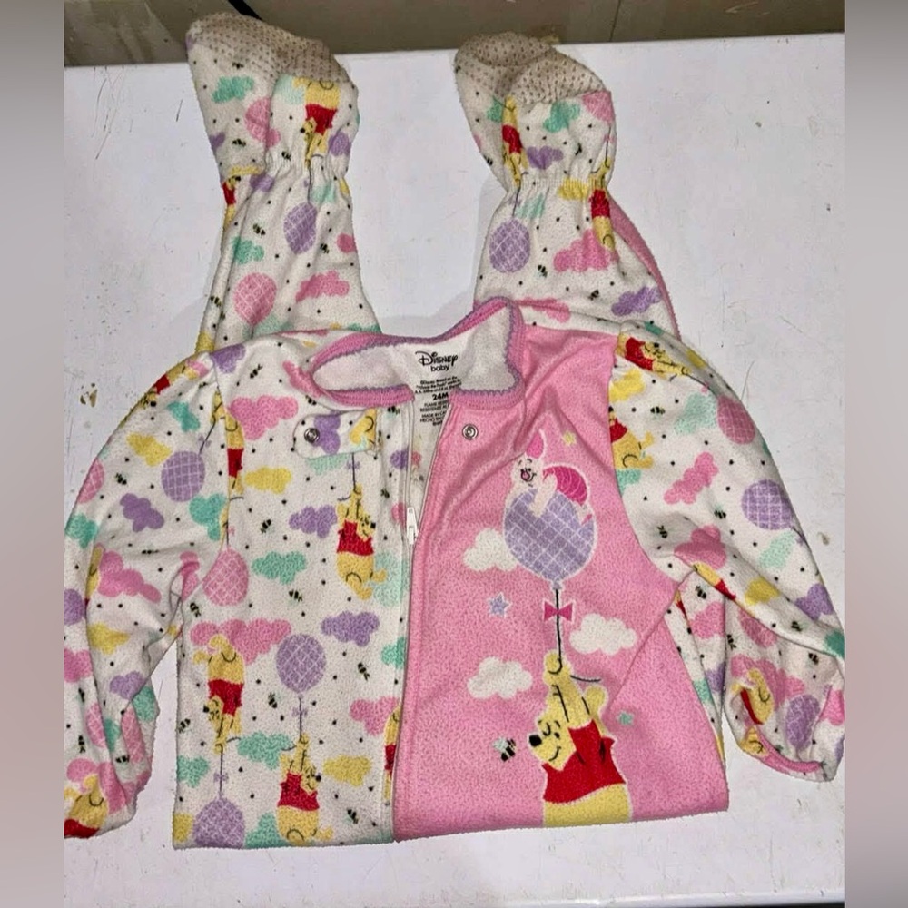 24 month Disney Pink and White Winnie the Pooh Footie Pajamas